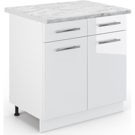 Mobiletto base per cucina Fame-Line, Bianco lucido, 80 cm , PL Marmo, Vicco