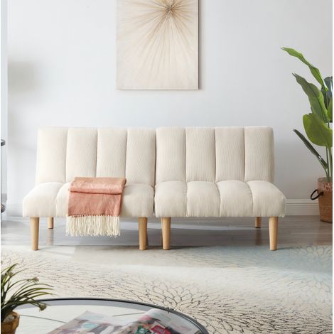 Sofá cama de 2 plazas 167 cm, respaldo ajustable en 3 posiciones, terciopelo acanalado beige DESVIAE (1/5)