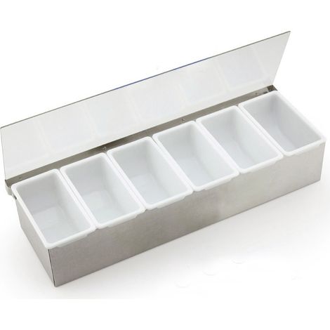 Gewürzbox mit 6 Fächern – Praktische Aufbewahrung und Spender für Gewürze, Zutaten und Toppings – Hohe Qualität (1/4)