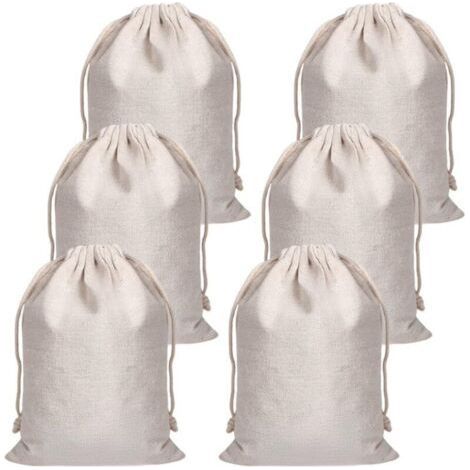 6 Pieces Fabric Pouch 20x30 cm, Fabric Bag With Drawstring, Cotton Bags, Gift Fabric Pouch, Burlap Bag, Linen Bread Bag, Jewelry Pouch, Reusable Fruit and Vegetable Bags (1/5)