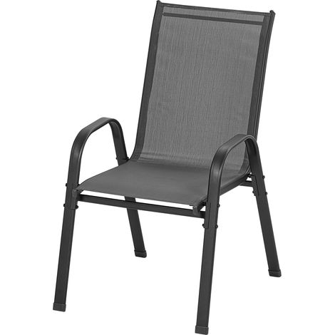 Woltu – Lot de 2 chaises de jardin empilables – Accoudoirs ergonomiques – Dossier incliné – Métal et polyester résistant – Charge 160 kg – Gris foncé (1/5)