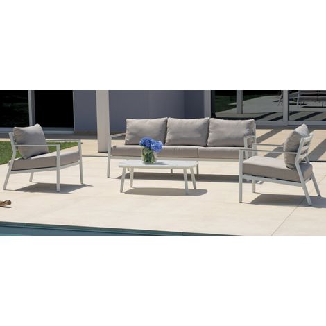 Set aus Aluminium in Weißoptik, mit beigen Kissen von MALIGI HOME MG-ROMINA Aluminium (1/5)