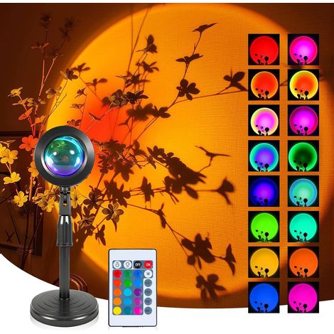 16 Couleurs Lampe Projecteur Coucher de Sunset, Lampe Coucher de Soleil, Rotation à 360° Sunset Lamp, pour Arrière-plan de Photographie, Chambre, Fête [Classe énergétique F] (1/5)