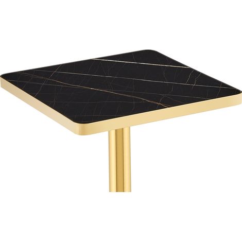 Table à manger carrée avec plateau effet marbre et cadre métallique doré (1/5)