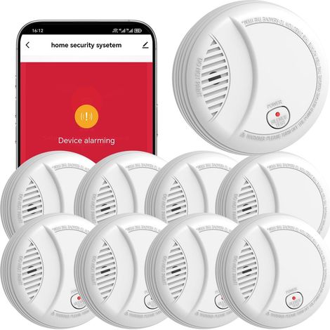 Détecteur de fumée avec Rappel à Distance Via APP, Le détecteur de fumée Peut être alimenté par Une Batterie remplaçable,S437,9 PCS (1/5)