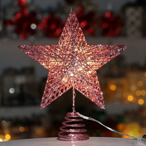 Étoile De Noël - Guirlande Lumineuse En Métal - Pour Arbre De Noël - 10 Pouces - Rose - Or Pailleté - 5 Branches - 1 Pièce (1/5)