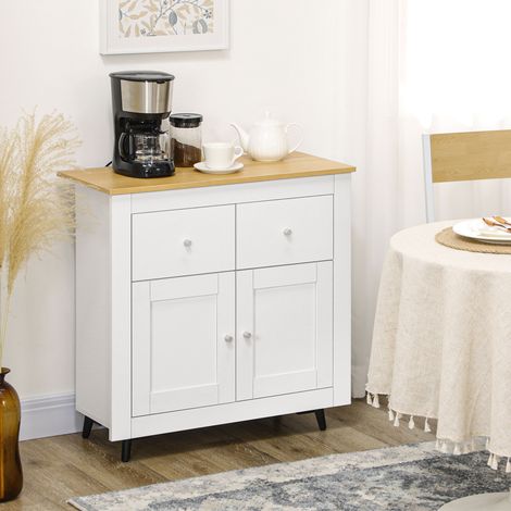 Aparador Compacto de Cocina Buffet Auxiliar de Comedor con Puertas y Cajones para Salón Entrada 78x35x80 cm Blanco (1/5)