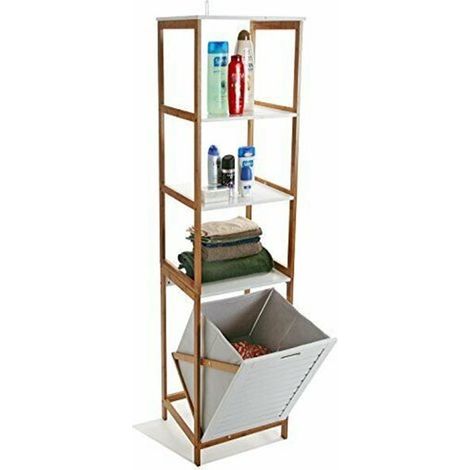Mobile scaffale 4 mensole con contenitore mobiletto per panni da bucato in bagno (1/5)