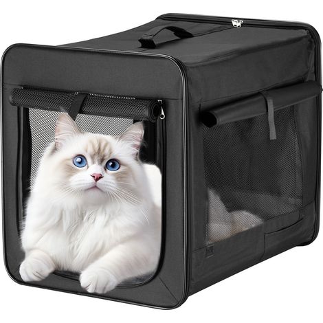 Wiltec Faltbare Transportbox für Hunde, Katzen S (42x36x41 cm), robust, leicht, sicher, Hundebox mit entnehmbarem Kissen, Schwarz