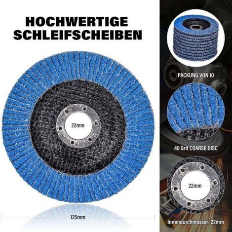 Disque Abrasif - 125 mm - Alésage 22 2 mm - Grain 40 - Ébavurage Élimination Rouille Polissage Finition - Lot de 1 (1/4)