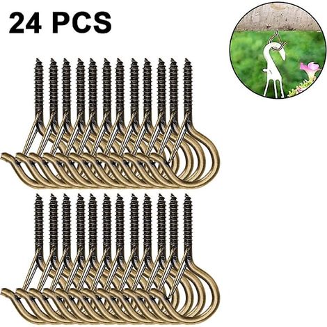 Lot de 24 crochets à vis de sécurité pour guirlandes lumineuses extérieures, crochets de plafond avec clip de verrouillage, crochets muraux pour suspensions de fête et décorations de festival, acier r (1/4)