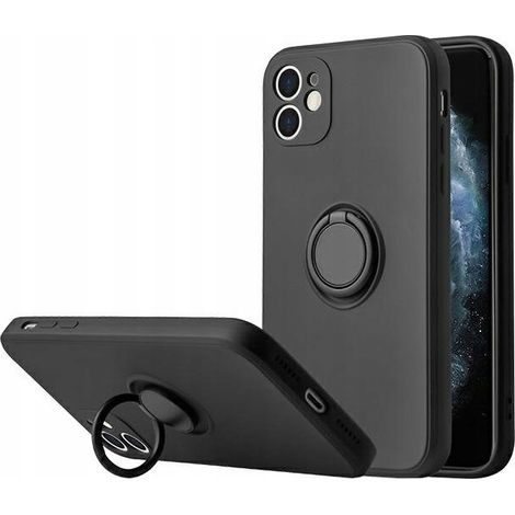 Custodia per iPhone 13 Pro con anello in silicone, retro nero e vetro. (1/5)