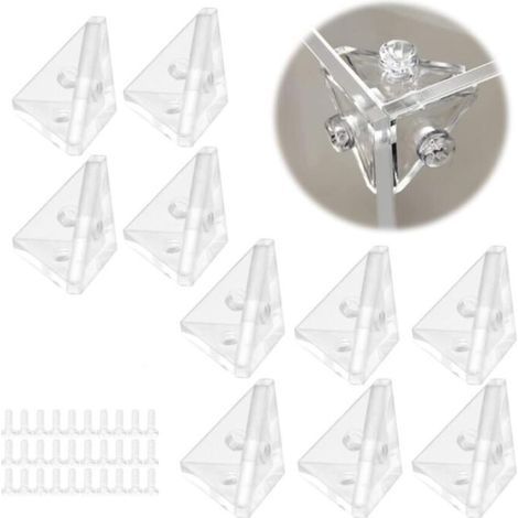 10 Pieces, Transparent, Acrylic Angle Bracket Connector - Right Angle Connection with Fixing Screws for Clear Jewelry Box, Waterproof Display Case