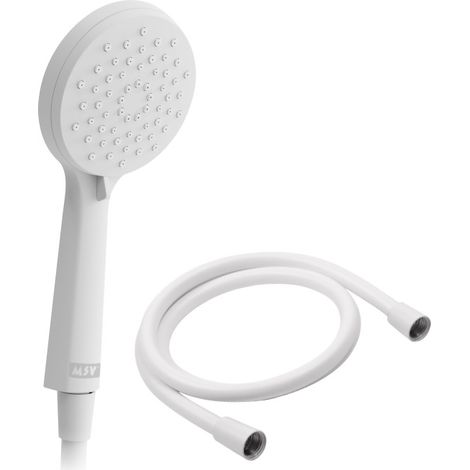 Pommeau de douche MSV Isao Ø 100 mm avec flexible 150 cm – 3 fonctions – Économie d'eau 69 % – Blanc matt (1/5)