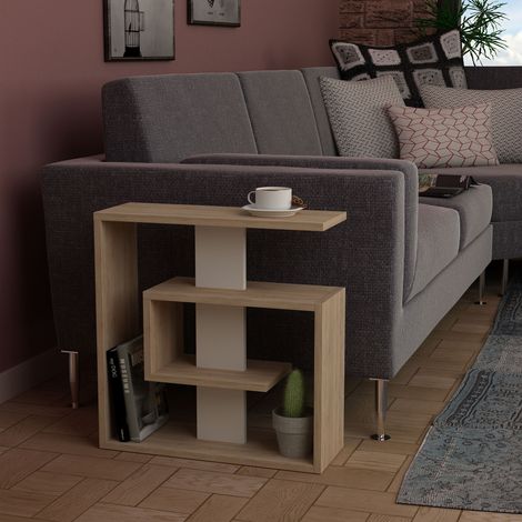 Decortie Saly Moderner Beistelltisch Eiche Weiß Mehrzweck mit Kreativität H 57cm 3 Etagen (1/3)