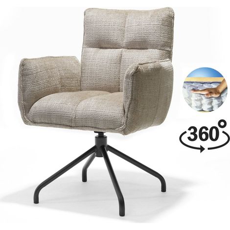 Fauteuil Pivotant en Tissu Beige avec Assise Ressorts Ensachés et Piétement Noir - PANGIVO (1/5)