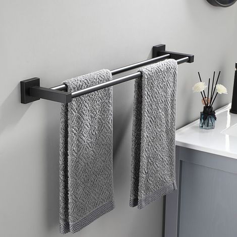 Portasciugamani da bagno, barra portasciugamani a parete (nero, 50 cm)
