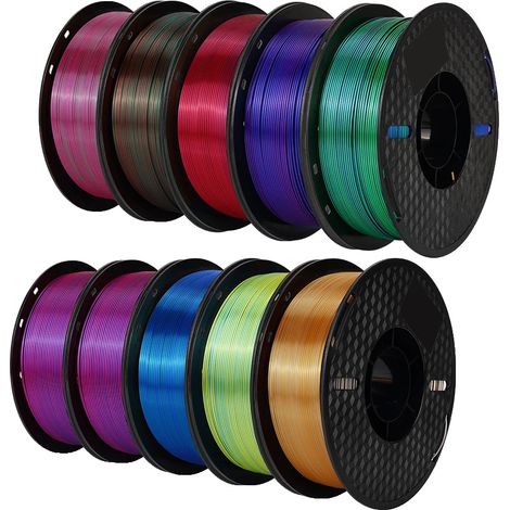 Filamento per stampante 3D, 10 kg PLA setoso, ad alte prestazioni, 10 kg colori misti (1/2)