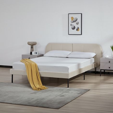 Cama tapizada Porvoo con cabecero somier terciopelo 140x200cm - Beige [en.casa]