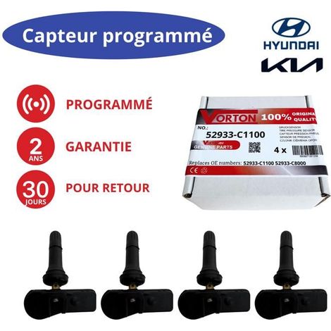 4 sensori TPMS programmati Hyundai 433 MHz per i20, ix35, Tucson, Santa Fe, Bayon – 52933-C1100 / C8000