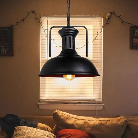 U-DO Lots de 2 Lustre Industriel réglable Rétro Abat-jour Suspension Métal Luminaire Plafonnier Noir E27 (1/4)