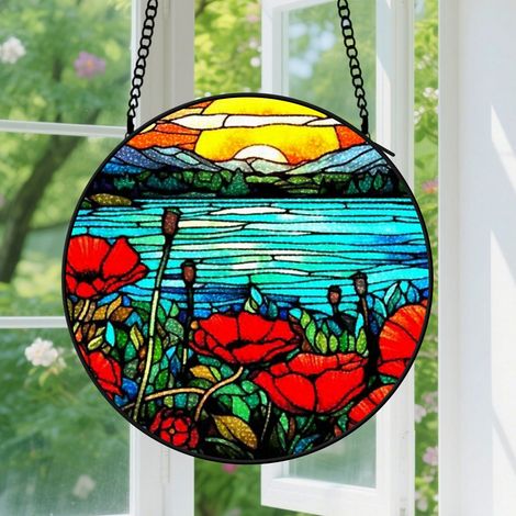 Suspension en vitrail - Attrape-soleil élégant coloré unique, décoration intérieure maison, cadeau Fête des Pères, Anniversaire pour homme, femme 9cm (1/5)