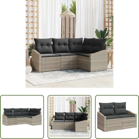 vidaXL Poly-Rattan - Sofa Set mit Kissen 4 pcs Hellgrau Poly-Rattan (1/5)
