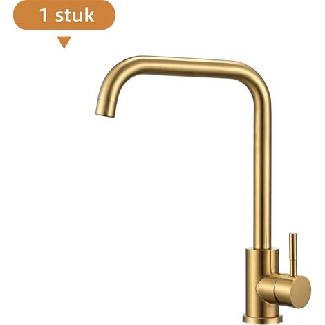 Robinet de cuisine en acier inoxydable 304 avec finition or brossé pour eau chaude et froide adapté aux éviers et lavabos (1/5)