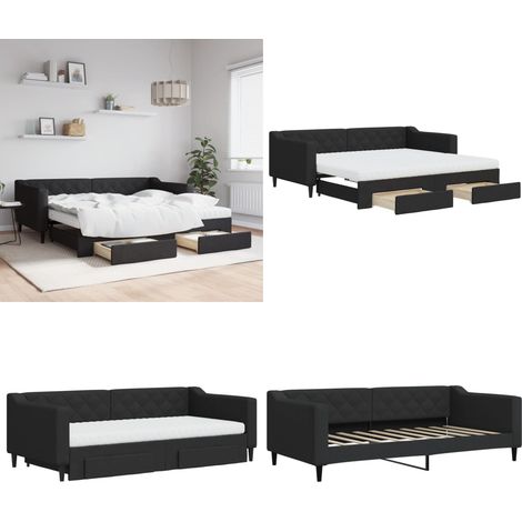 Tagesbett Ausziehbar mit Schubladen Schwarz 90x190 cm Stoff - Schlafsofa - Sofa mit Bettfunktion (1/5)