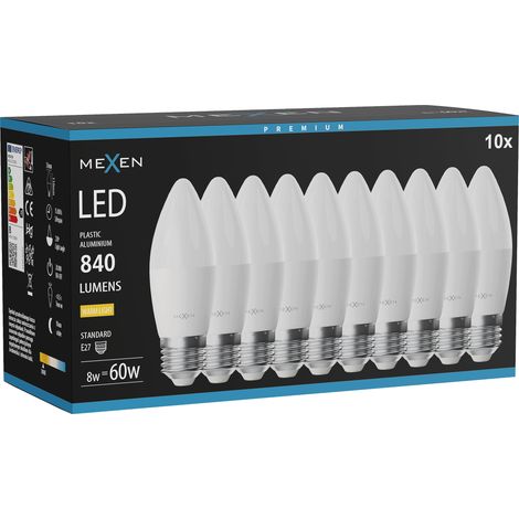 Mexen Nova 10x Ampoule LED E27, C37, 8W, Chaude - 3000K, 840 lm - L102-E27-0830-01x10 (1/3)