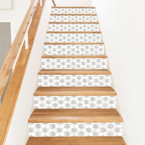 15 Bande Adhésive Moderne pour Contremarches D'Escalier Stickers Adhésifs pour Escaliers 18x100cm en Vinyle Nid D'Abeille Effet Marbre pour la Décoration de Maisons et D'Hôtels (1/5)
