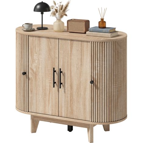 Buffet salon, meuble de rangement ovale avec 4 portes et étagères réglables, 90 x 40 x 76 cm, chêne (1/5)