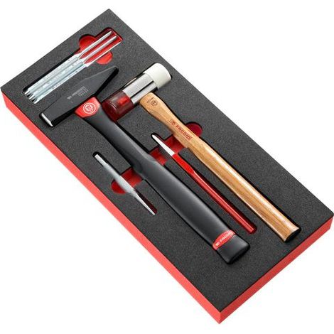 Facom – Coffret multi-outils 7 pcs – Marteau de serrurier DIN 205C.50 – Pointeau de précision et burin plat – Pour béton armé et espaces confinés