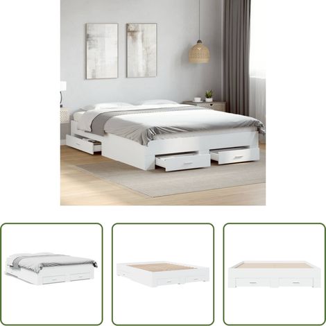 Schubladenbett -  Bettgestell mit Schubladen Weiß 150x200 cm Holzwerkstoff (1/5)