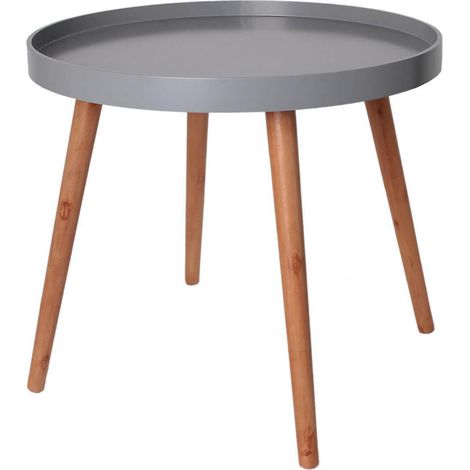 SAHN - Table d'Appoint Ronde Grise et Pieds Bois Massif (1/5)