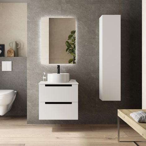 Mueble de Baño LENI 70cm Blanco Mate 2 cajones Lavabo sobre encimera 1 poza Porcelana (1/5)