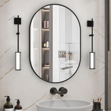 Ovale Miroir de Salle de Bain, 50x75cm Miroir Mural Ovale, Noir Miroirs Ovales pour Meubles Lavabos, Capsule Miroir Mural, Aluminium Miroir (1/5)