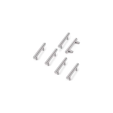 Lot de 6 poignées de porte de placard de cuisine en acier inoxydable, entraxe de 64 mm, en forme de T. (1/5)