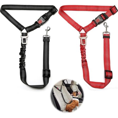 2 pièces réglable Ceinture securite Chien Voiture, Coussin élastique Anti Vibration Ceinture sécurité Chien Convient aux Voitures (Noir + Rouge) (1/5)