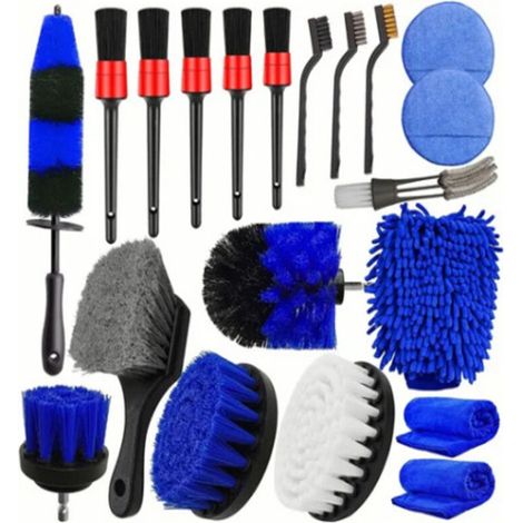 Ensemble de 20 brosses de détail pour le nettoyage intérieur des voitures, brosse douce pour le nettoyage des roues, kit de brosses flexibles et durables pour le nettoyage des jantes et des pneus.