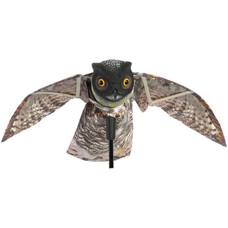 Leurre prédateur hibou avec ailes mobiles – Répulsif pour oiseaux nuisibles – Taille 100 x 66 cm – Matériau PE pour extérieur (1/5)