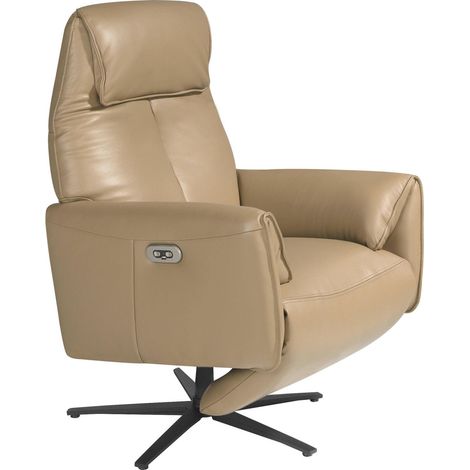 Fauteuil pivotant beige relax électrique Angel Cerda - Cuir bovin beige sable élégant (1/5)