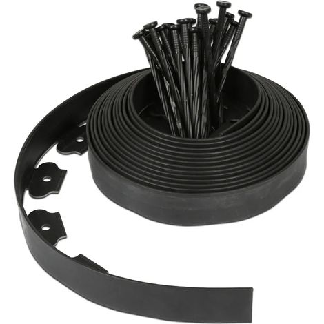 Bordure de pelouse flexible Jiubiaz de 10 mètres avec 30 clous, idéale pour délimiter une pelouse, une allée ou un parterre de fleurs, en PVC. (1/5)
