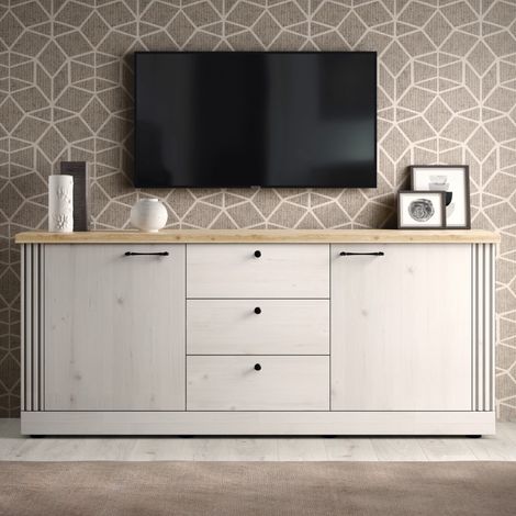 Buffet moderne 2 portes-3 tiroirs coloris chêne naturel YANIS (1/5)