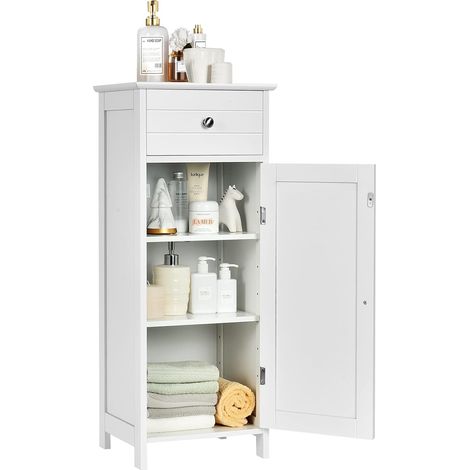 COSTWAY Badezimmerschrank Badschrank mit Lamellentuer und Schublade Beistellschrank Schubladenkommode Kommode Sideboard Unterschrank 46 x 29 x 90 cm