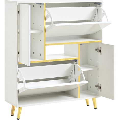 Moderner weißer Schuhschrank mit Hochglanzfronten, 16-Farben-LED, 80 x 25 x 96 cm (1/5)