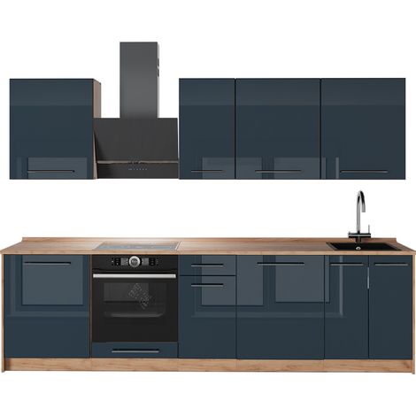Cucina componibile Fame-Line, Blu scuro lucido/Rovere dorato, 280 cm, PL Rovere, Vicco (1/5)