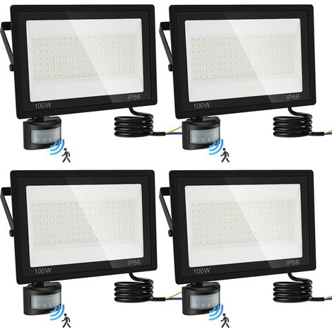 Jiubiaz LED Fluter mit Bewegungssensor 4X 100W Außenbeleuchtung Scheinwerfer Strahler Kaltweiß