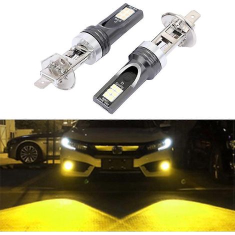2 PCS H1 DC12V-24V / 12W / 3000K / 800LM 12LEDs SMD-3030 Phare antibrouillard LED pour voiture (lumière jaune) (1/4)