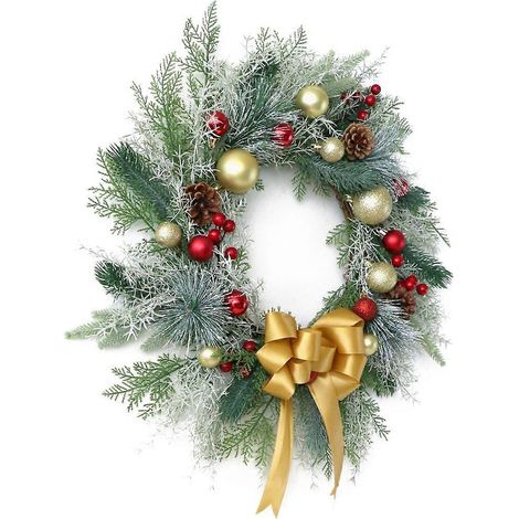 Couronne artificielle avec nœud papillon en pomme de pin, couronne d'hiver pour porte d'entrée (1/4)
